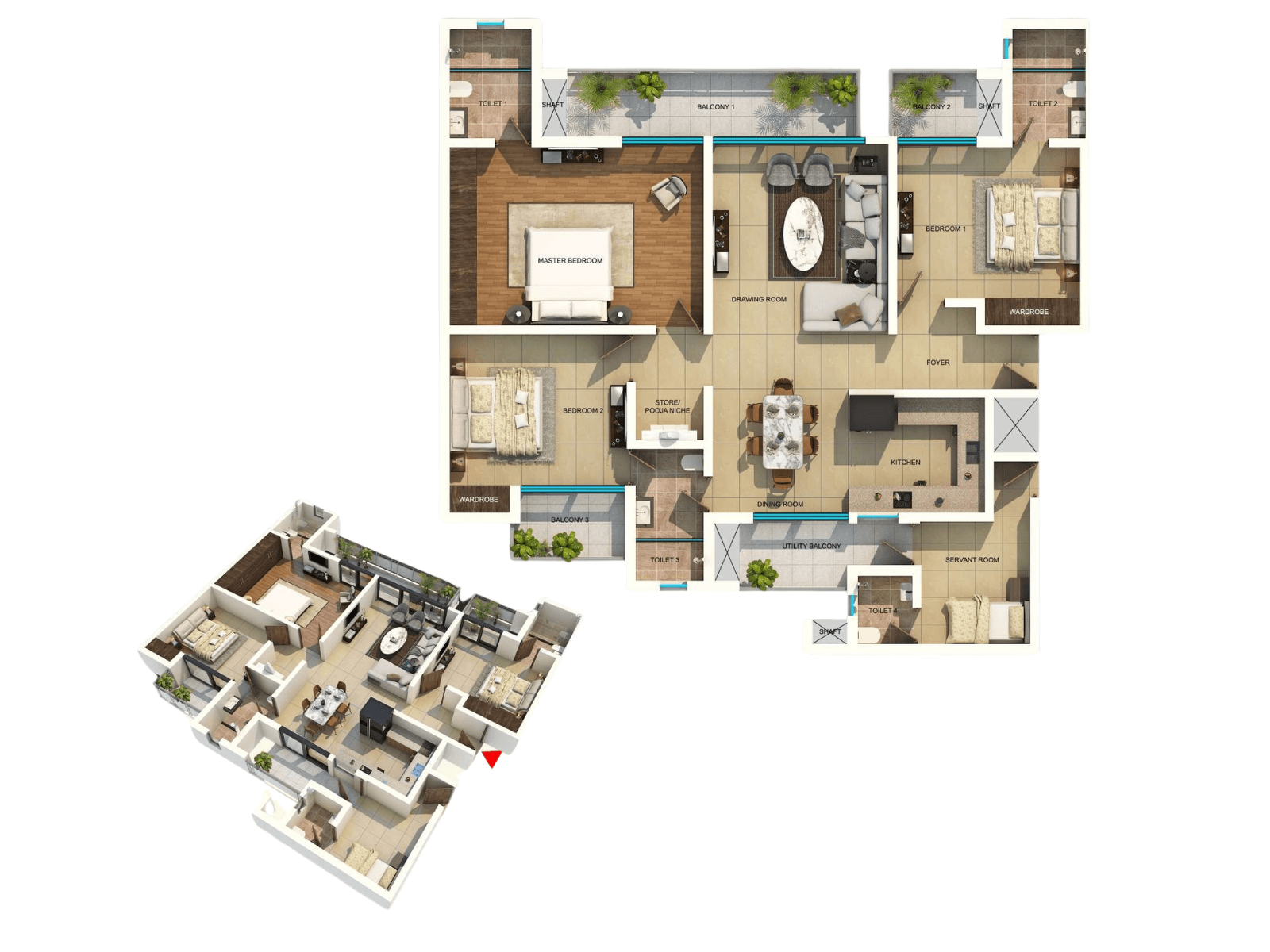3 BHK - 2299 sq.ft floor plan