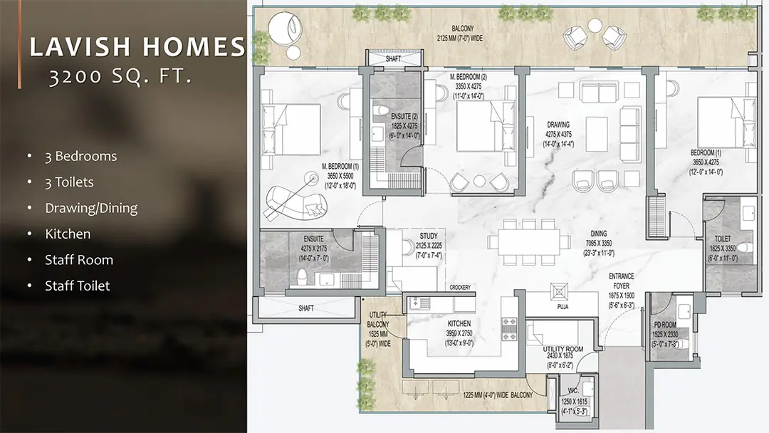3 BHK - 3200 sq.ft floor plan